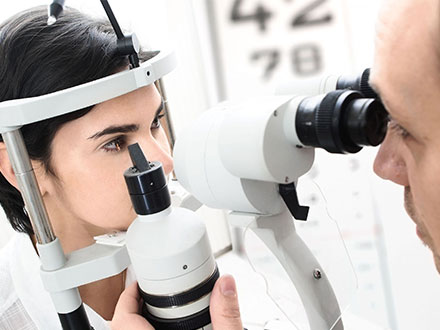 Patient having vision tested