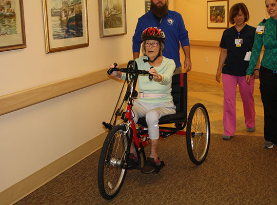 Patient on adaptive bike