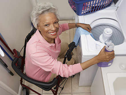 Patient in wheelchair doing wash