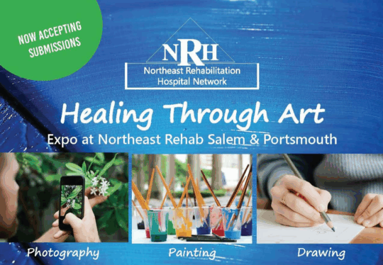 Healing Through Art Exp image with three pictures: someone taking photographs, painting supplies and someone drawing. 
