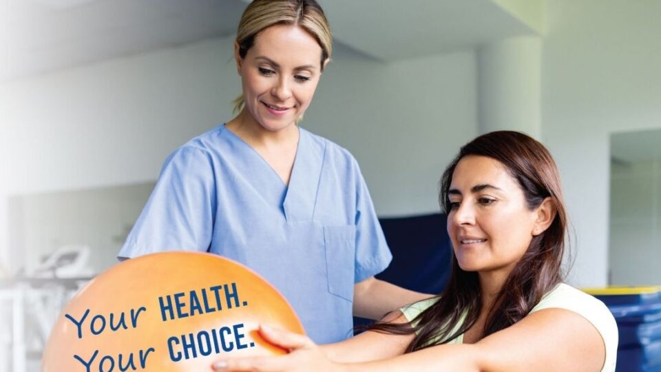 Picture of someone participating in PT. Emphasizes that your health is your choice and announces that Northeast Rehabilitation Hospital has been ranked the #1 rehabilitation hospital in New Hampshire and #3 in the Boston Metro Area by U.S. News & World Report in their 2026-2027 Best Hospitals Report.